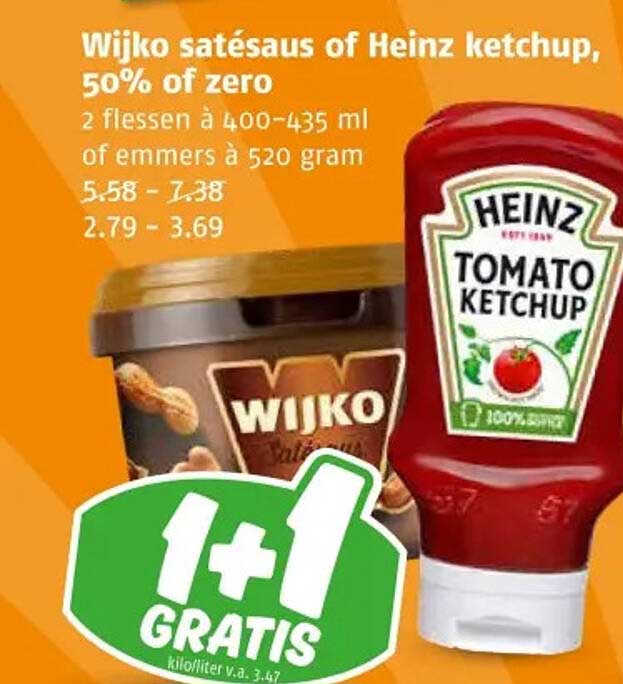 Wijko satésaus of Heinz ketchup, 50% of zero