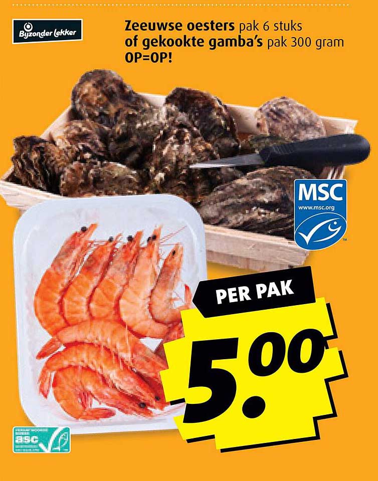 Zeeuwse oesters pak 6 stuks of gekookte gamba’s pak 300 gram OP=OP!