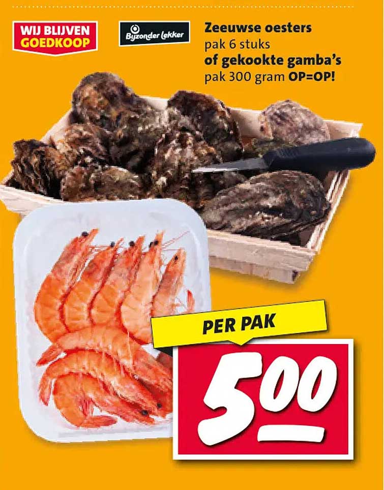 Zeeuwse oesters pak 6 stuks of gekookte gamba’s pak 300 gram OP=OP!