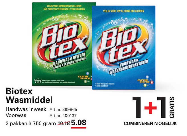 Biotex Wasmiddel - 2 pakken à 750 gram voor 5.08