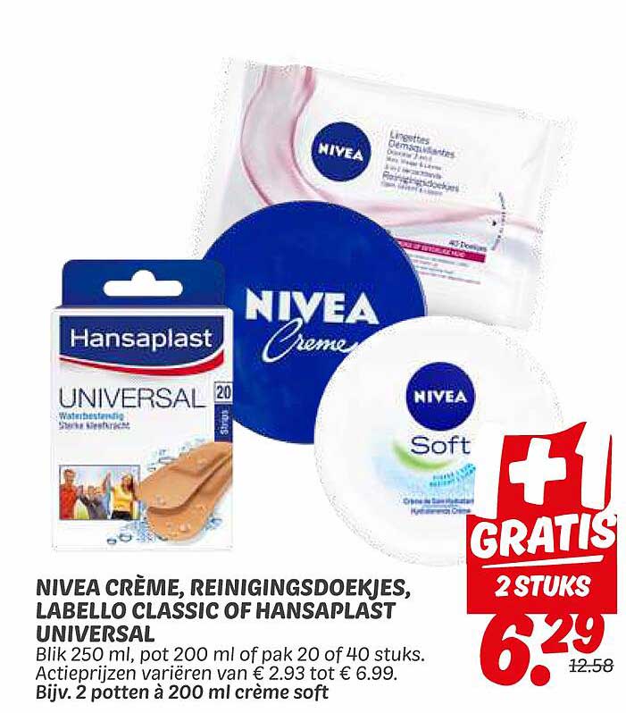 NIVEA CRÈME, REINIGINGSDOEKJES, LABELLO CLASSIC OF HANSAPLAST UNIVERSAL
