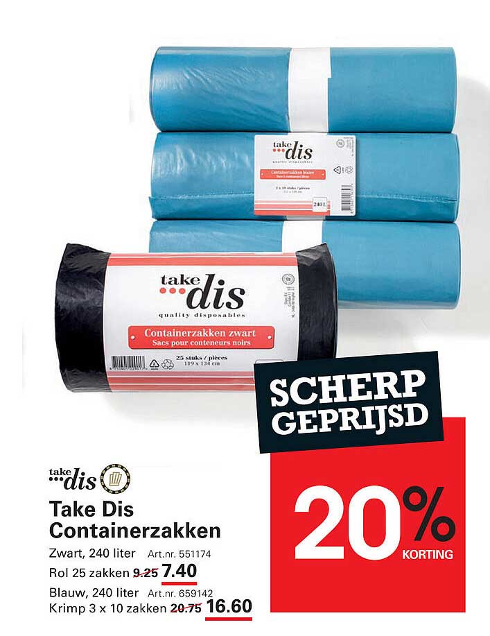 Take Dis Containertassen zwart, 240 liter