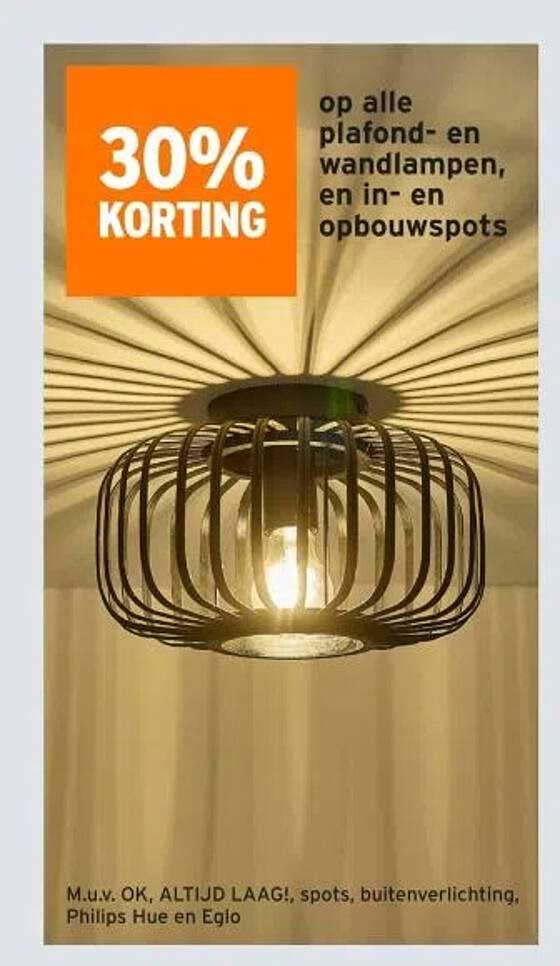 30% KORTING op alle plafond- en wandlampen, en in- en opbouwspots
