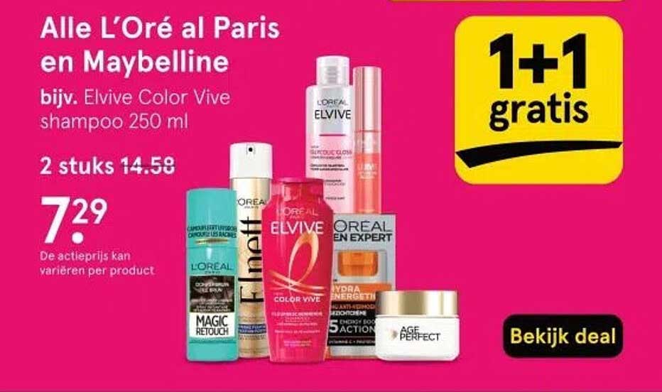Alle L’Oréal Paris en Maybelline bijv. Elvive Color Vive shampoo 250 ml