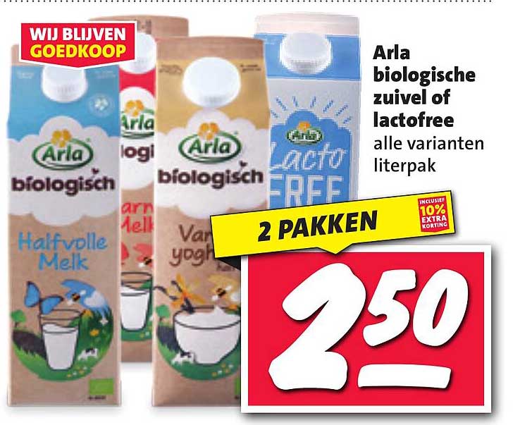 Arla biologische zuivel of lactofree alle varianten literpak