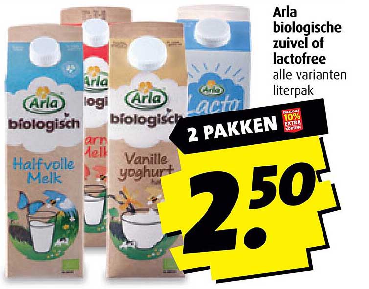 Arla biologische zuivel of lactosevrije alle varianten literpak