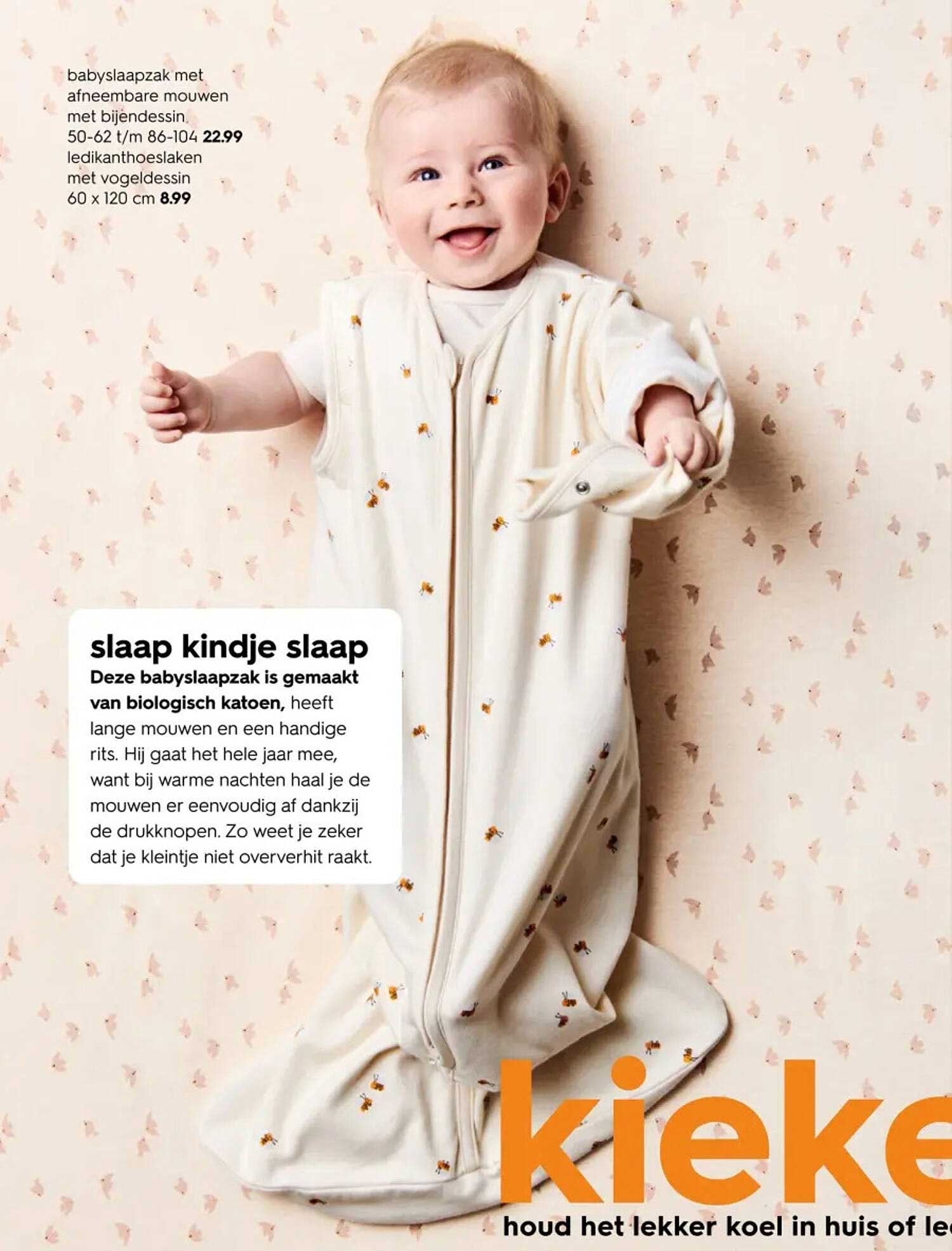 babyslaapzak met afneembare mouwen met bijbedessin.