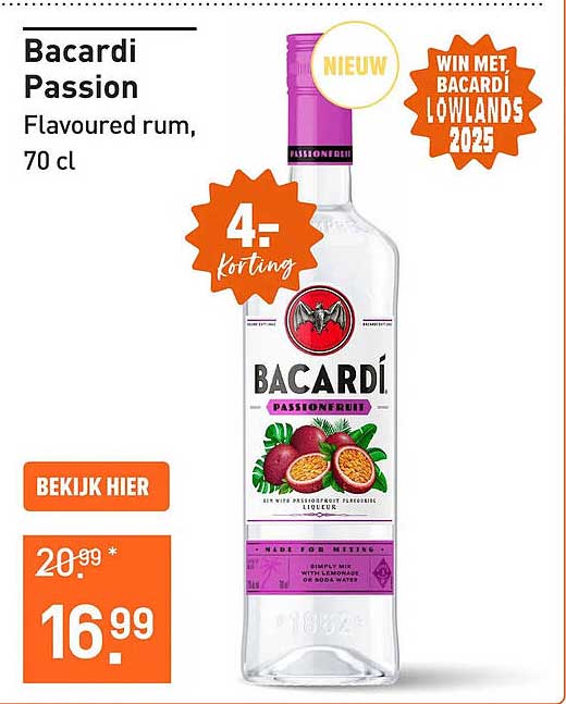 Bacardi Passion Flavoured rum, 70 cl