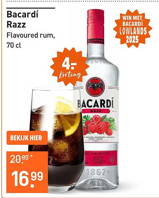 Bacardí Razz Flavoured rum, 70 cl