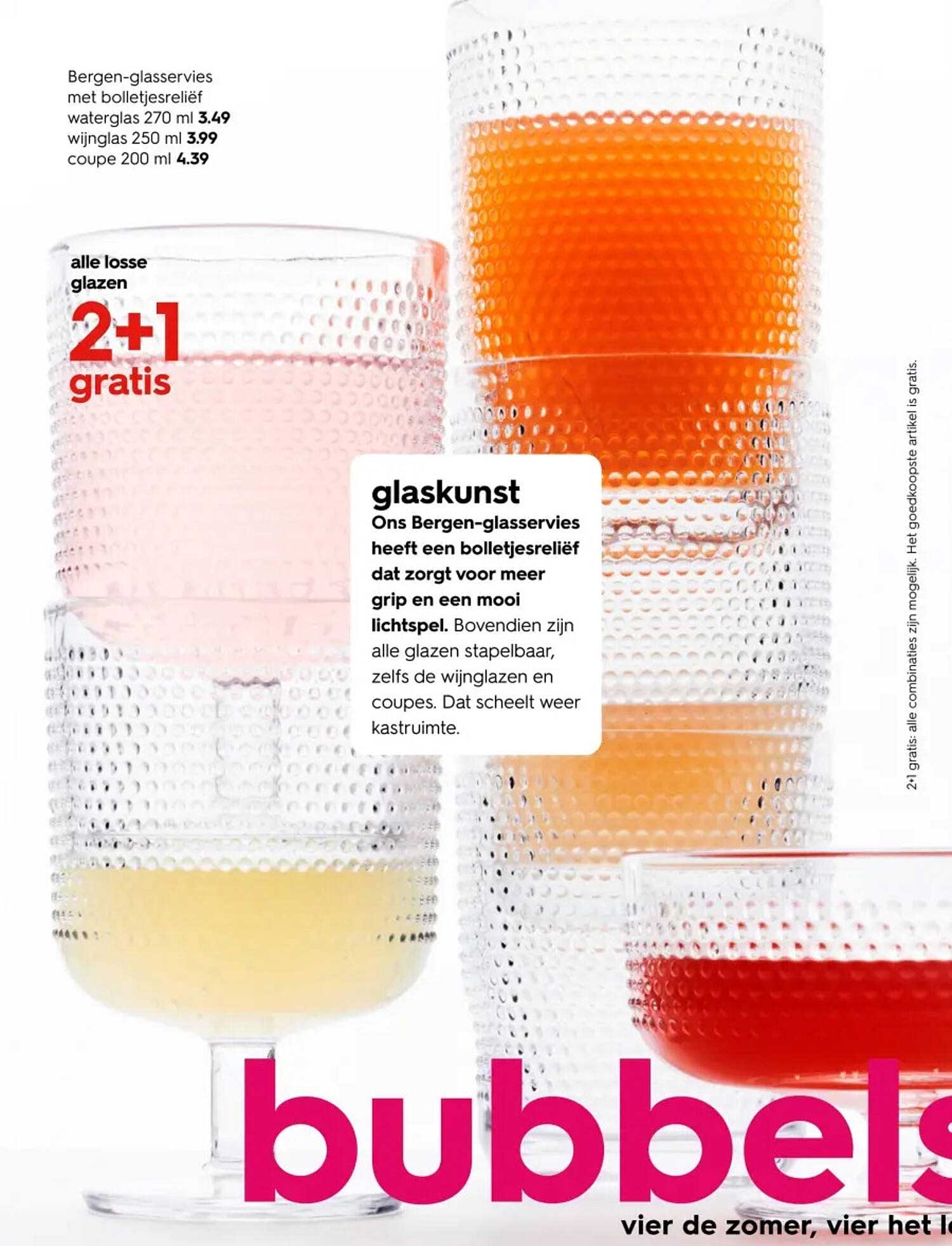 Bergen-glasservies met bolletjesrelief 2+1 gratis