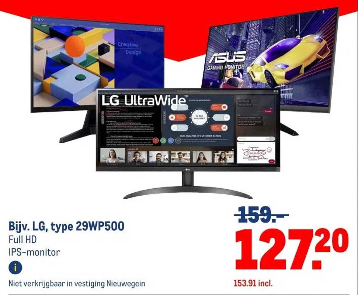 Bijv. LG, type 29WP500 Full HD IPS-monitor