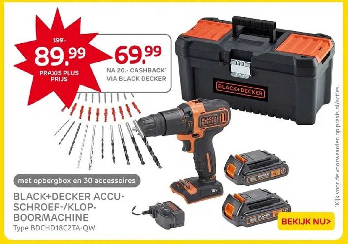 BLACK+DECKER ACCU-SCHROEF-/KLOP-BOORMACHINE met opbergbox en 30 accessoires