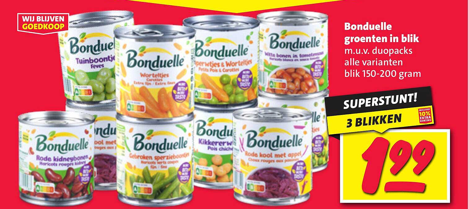 Bonduelle groenten in blik m.u.v. duopacks alle varianten blik 150-200 gram