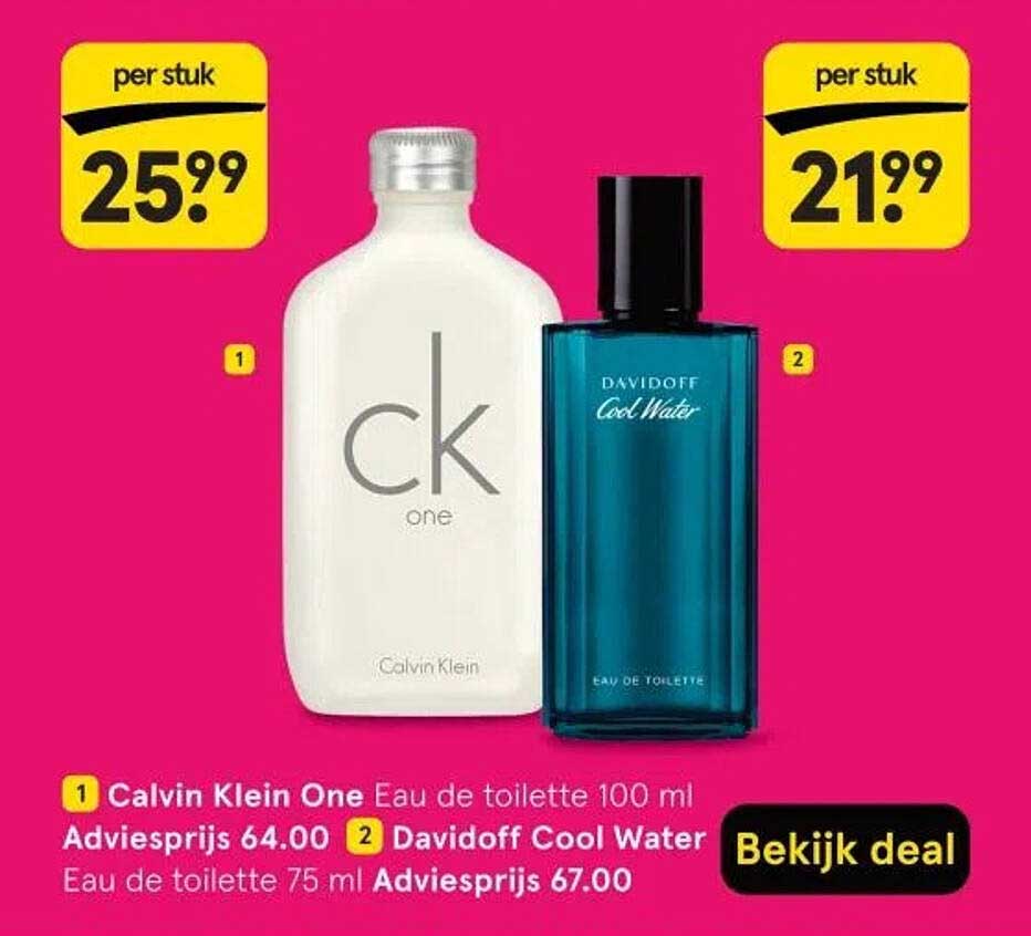 Calvin Klein One Eau de toilette 100 ml en Davidoff Cool Water Eau de toilette 75 ml
