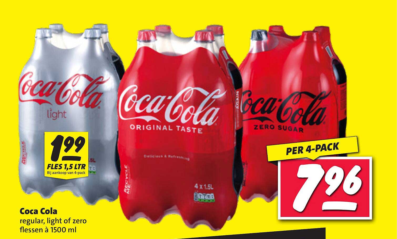 Coca Cola regular, light of zero flessen à 1500 ml