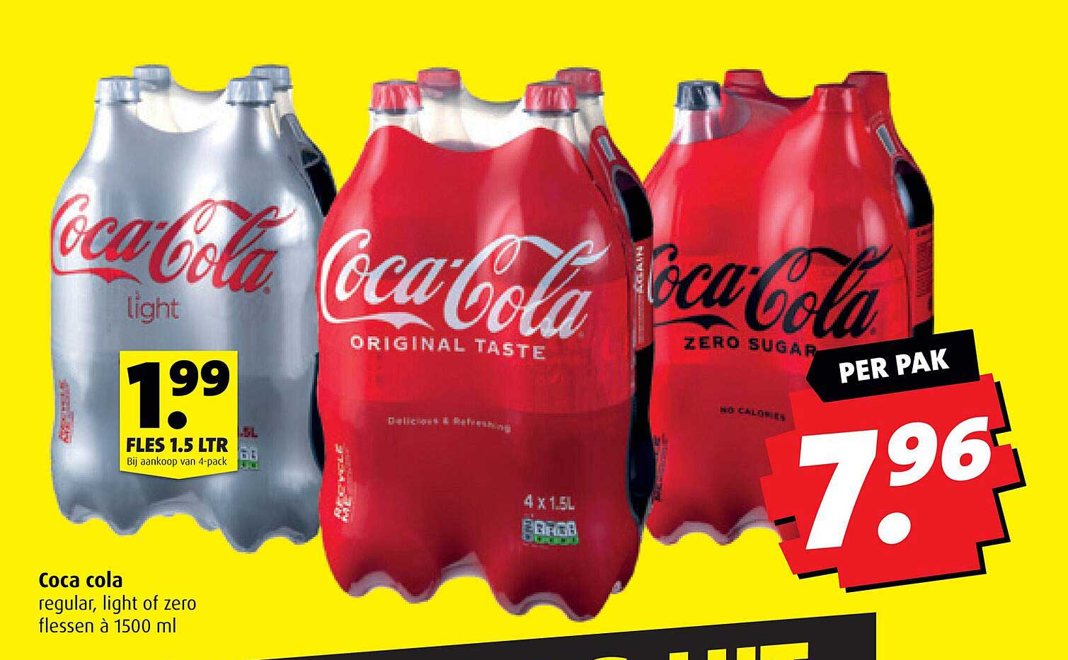 Coca cola regular, light of zero flessen à 1500 ml