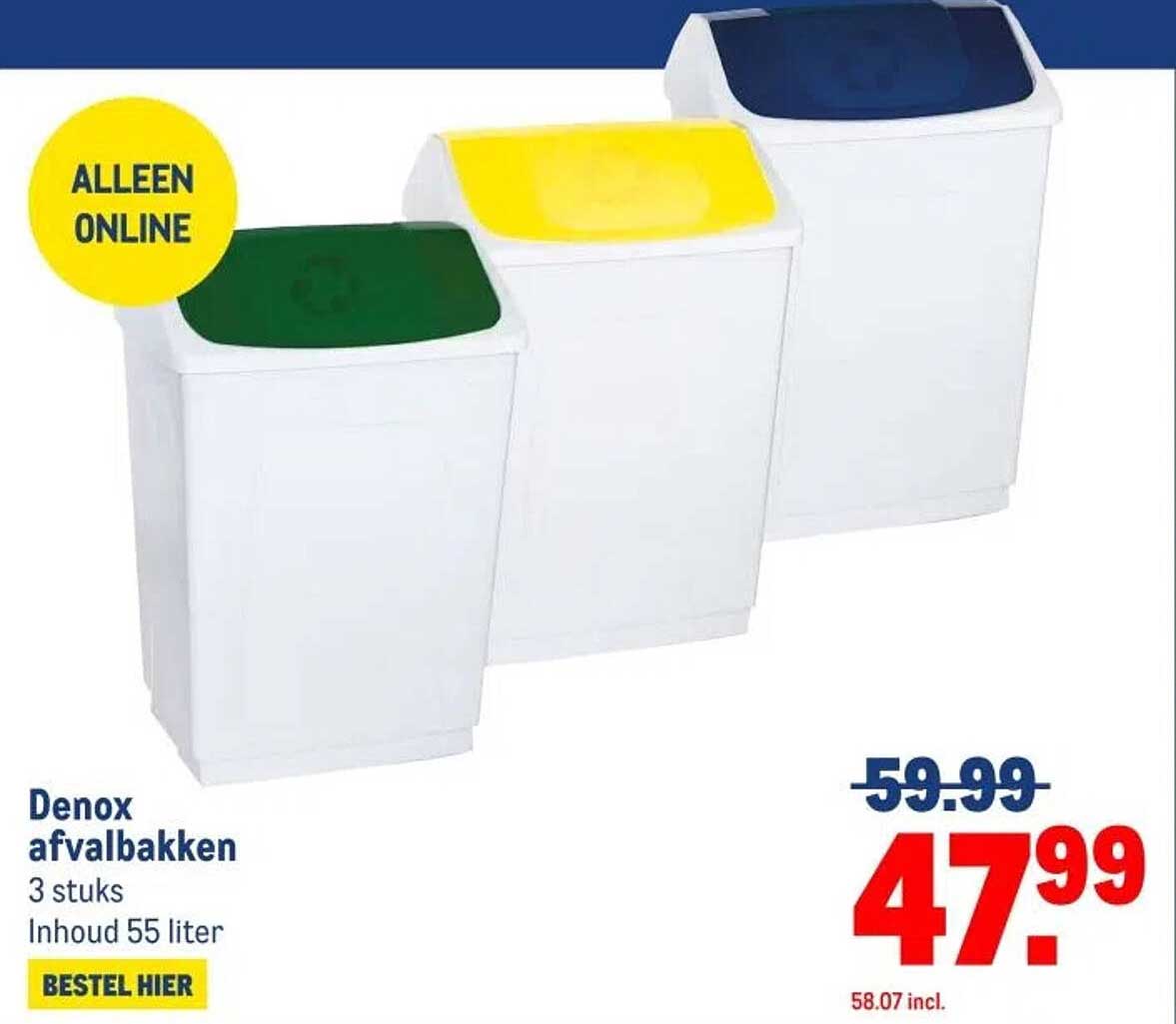 Denox afvalbakken 3 stuks Inhoud 55 liter