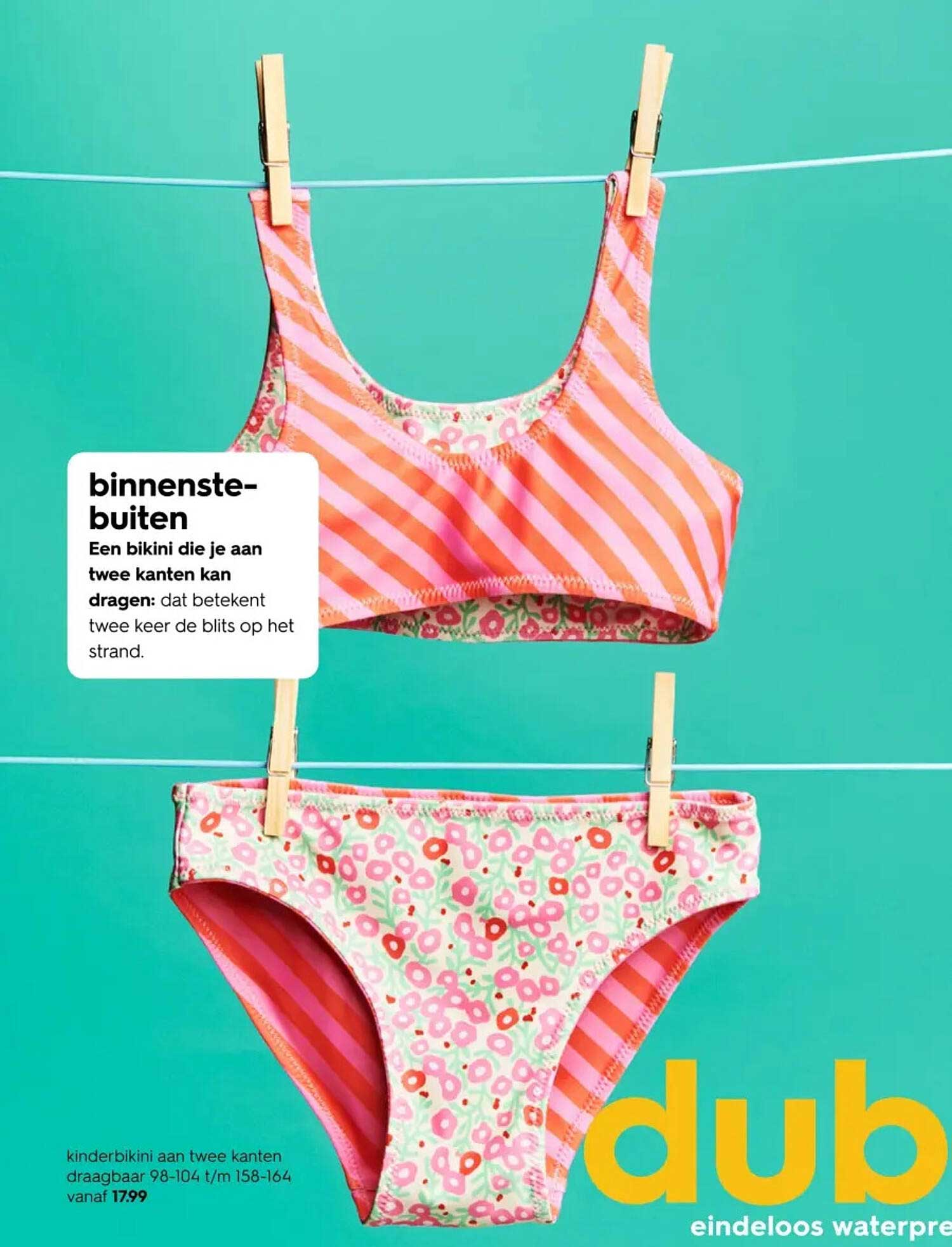 dub eindeloos waterpret kinderbikini aan twee kanten draagbaar 98-104 t/m 158-164 vanaf 17.99