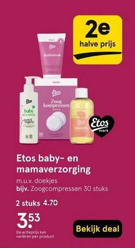 Etos baby- en mamaverzorging m.u.v. doeken bijv. Zoogcompressen 30 stuks
