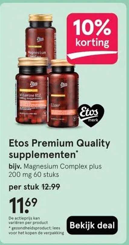 Etos Premium Quality supplementen* bijv. Magnesium Complex plus 200 mg 60 stuks