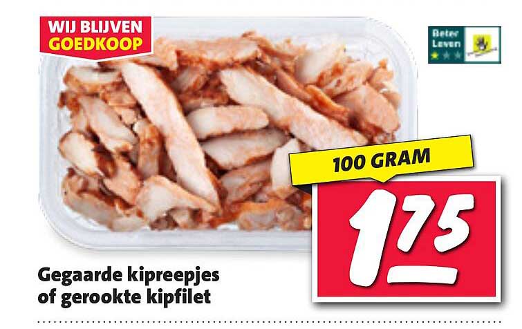 Gegaarde kipschijfjes of gerookte kipfilet