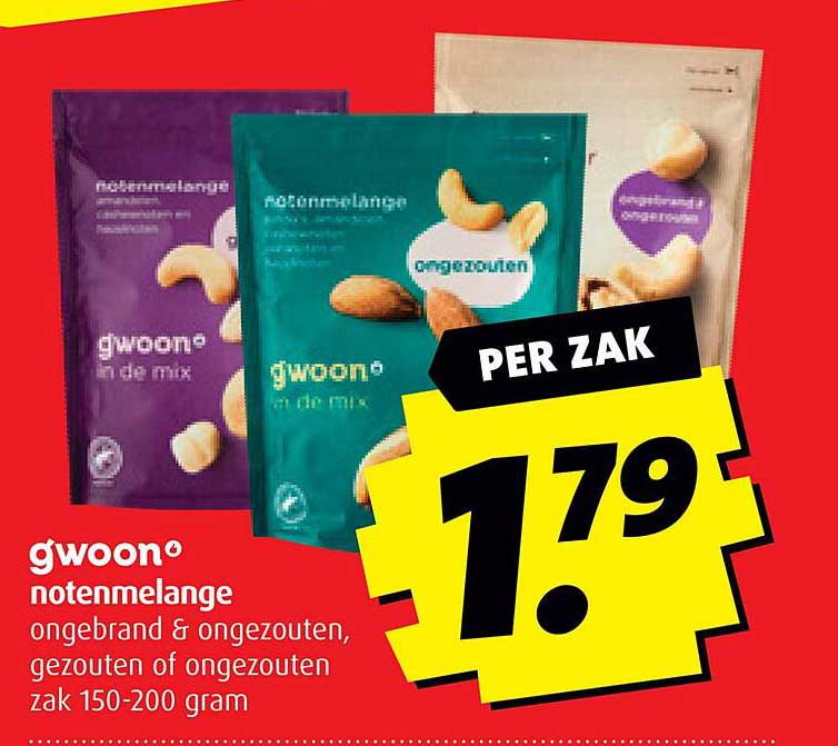 gwoon notenmengeling ongebrand & ongezouten, gezouten of ongezouten zak 150-200 gram