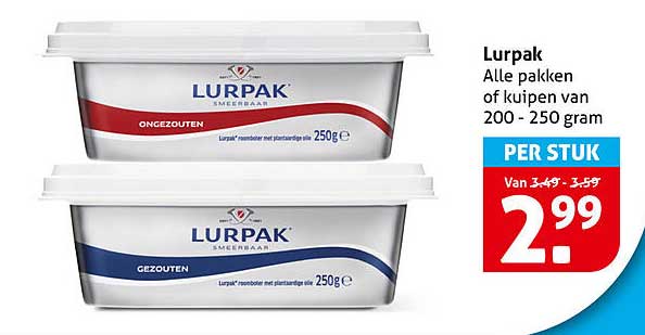 Lurpak Alle pakken of kuipen van 200 - 250 gram