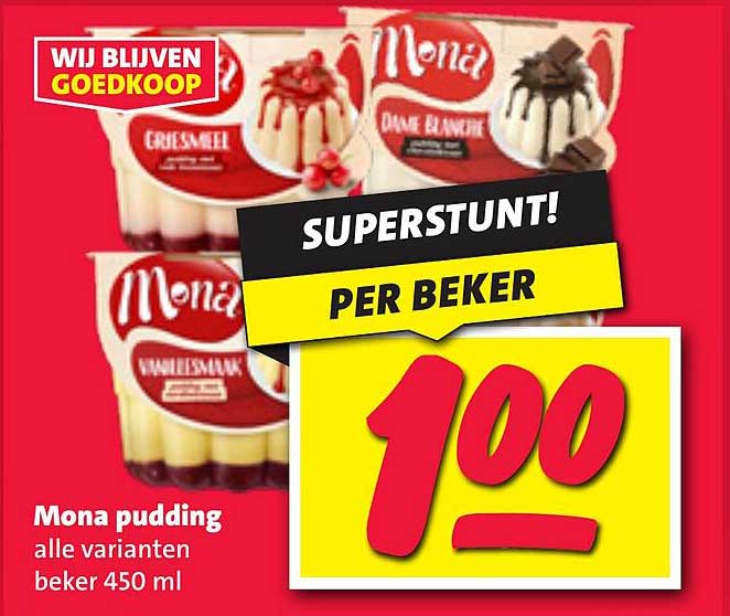 Mona pudding alle varianten beker 450 ml