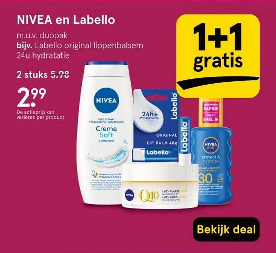 NIVEA en Labello m.u.v. duopak bijv. Labello original lippenbalsem 24u hydratatie