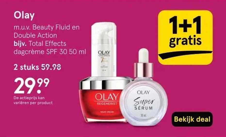 Olay m.u.v. Beauty Fluid en Double Action bijv. Total Effects dagcrème SPF 30 50 ml