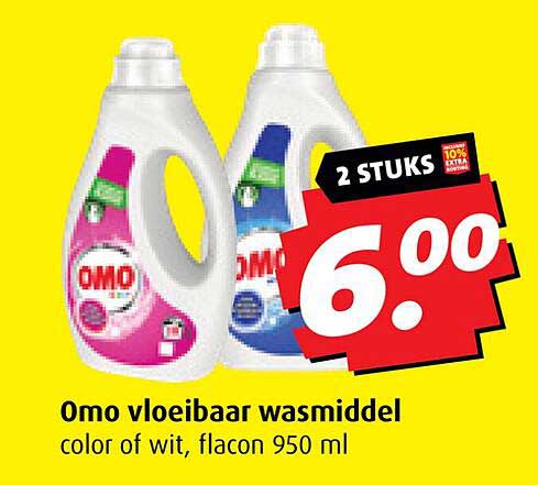 Omo vloeibaar wasmiddel color of wit, flacon 950 ml