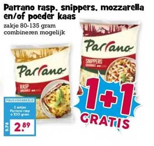 Parrano rasp, snippers, mozzarella en/of poeder kaas