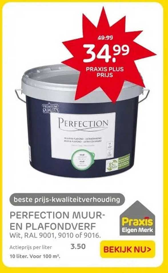 PERFECTION MUUR- EN PLAFONDVERF Wit, RAL 9001, 9010 of 9016.