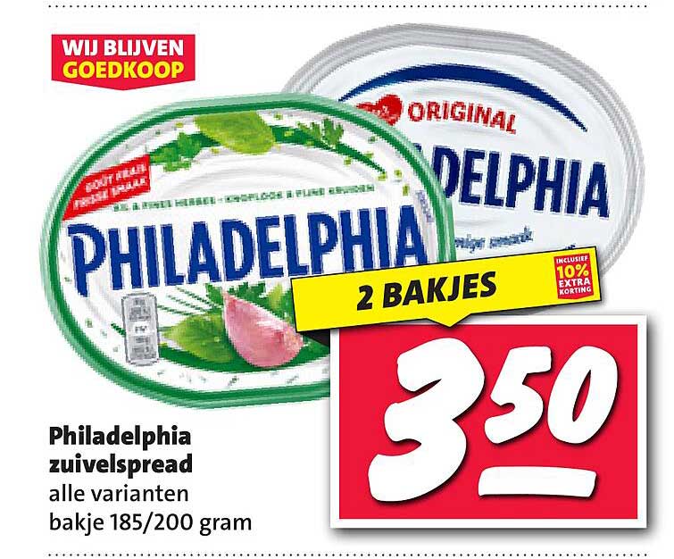 Philadelphia zuivelspread alle varianten bakje 185/200 gram