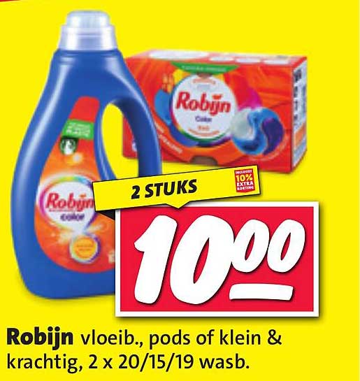Robijn vloeib., pods of klein & krachtig, 2 x 20/15/19 wasb.