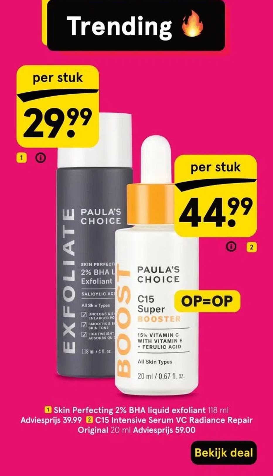 Skin Perfecting 2% BHA liquid exfoliant en C15 Super Booster