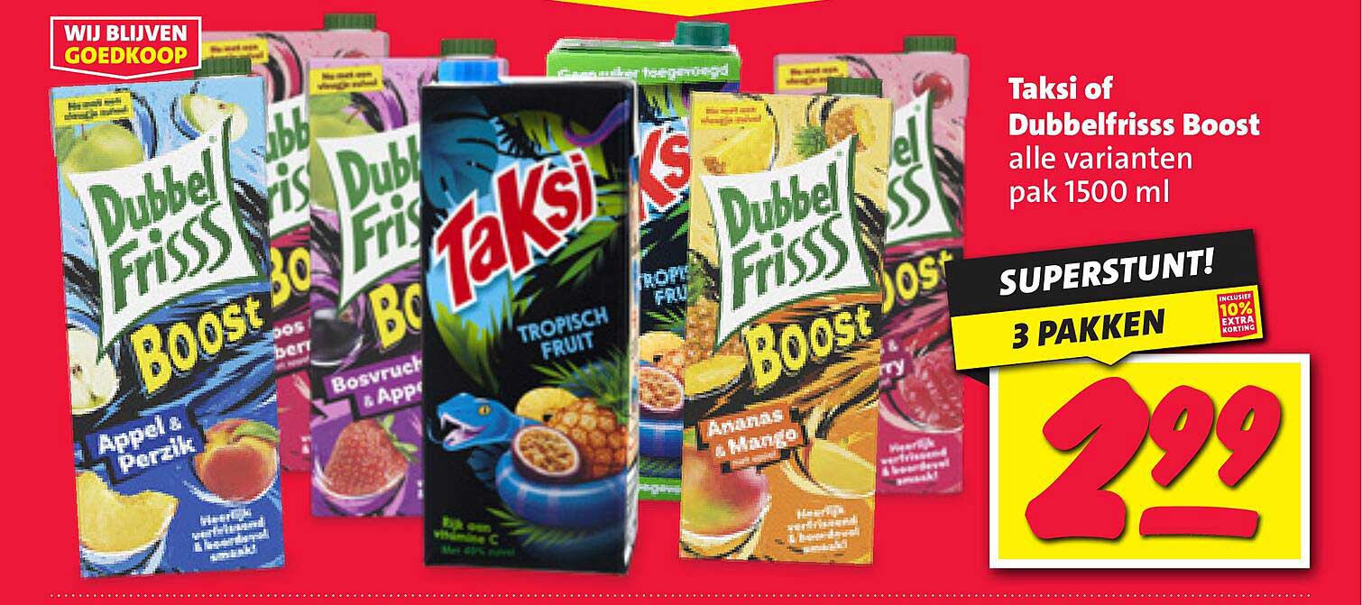 Taksi of Dubbel Frisss Boost alle varianten pak 1500 ml