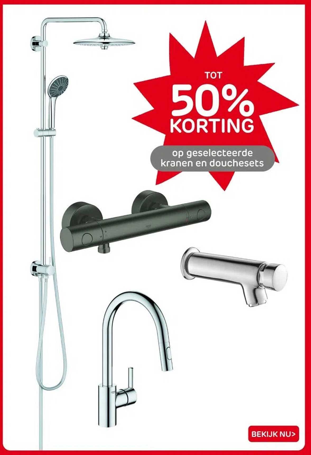 Tot 50% korting op geselecteerde kranen en douchesets
