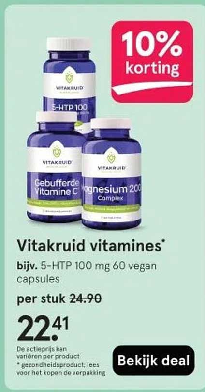 Vitakruid vitamines* bijv. 5-HTP 100 mg 60 vegan capsules