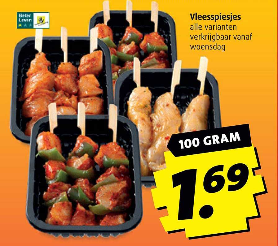 Vleesspiesjes alle varianten verkrijgbaar vanaf woensdag