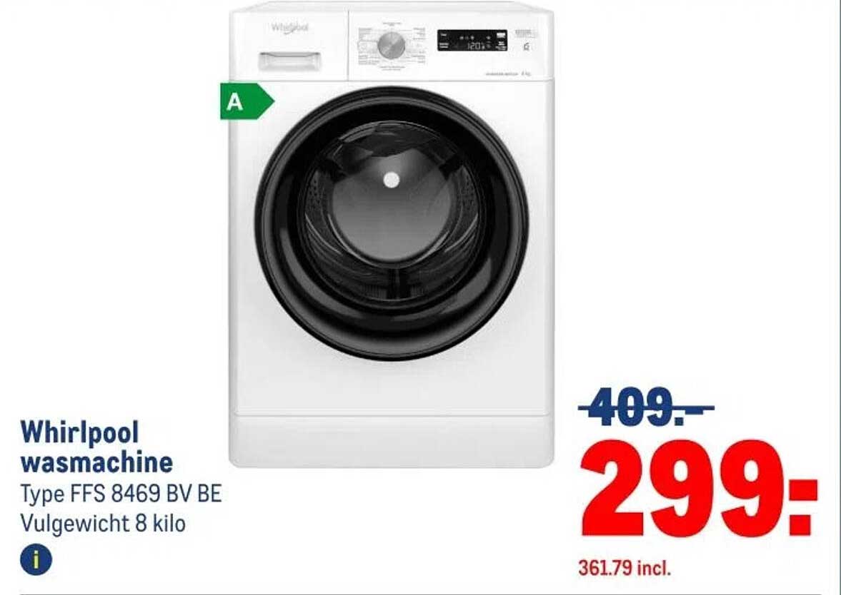 Whirlpool wasmachine Type FFS 8469 BV BE Vulgewicht 8 kilo