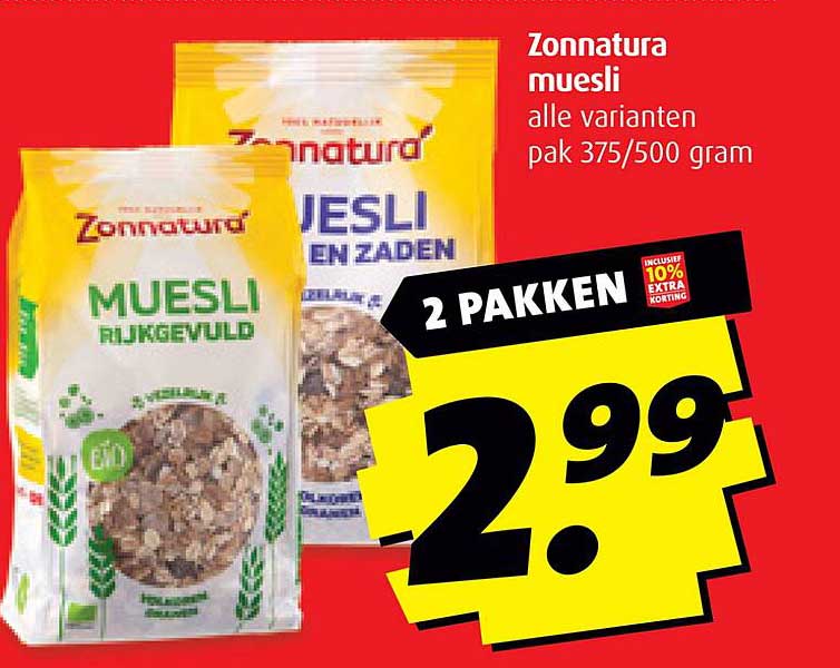Zonnatura muesli alle varianten pak 375/500 gram