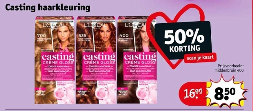 Casting haarkleuring 50% korting scan je kaart