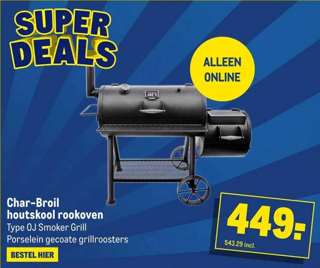 Char-Broil houtskool rookoven Type OJ Smoker Grill Porselein gecoate grillroosters