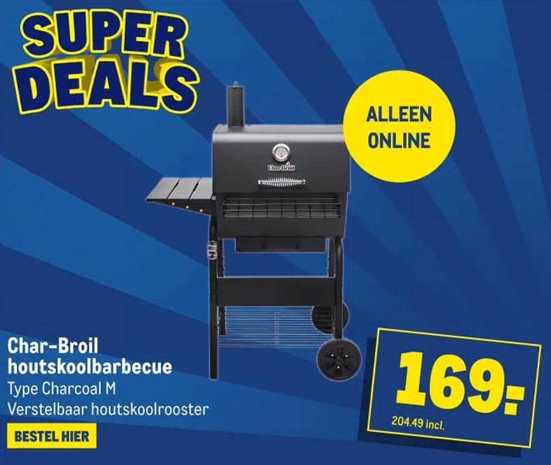 Char-Broil houtskoolbarbecue Type Charcoal M Verstelbaar houtskoolrooster
