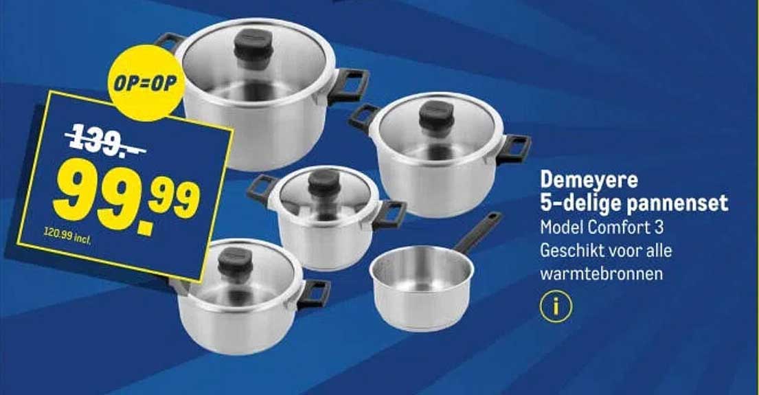 Demeyere 5-delige pannenset Model Comfort 3 Geschikt voor alle warmtebronnen OP=OP