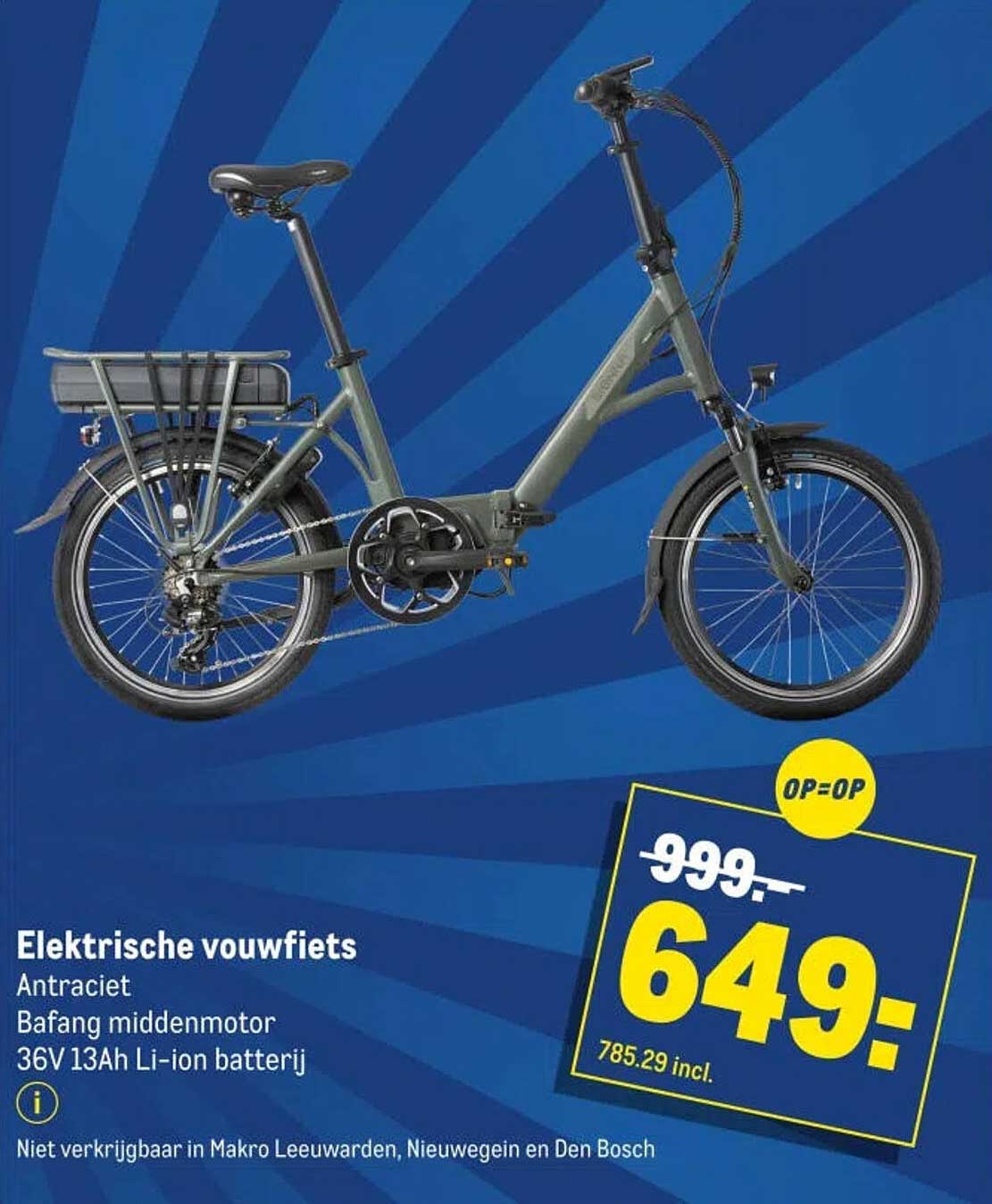 Elektrische vouwfiets Antraciet Bafang middenmotor 36V 13Ah Li-ion batterij OP=OP