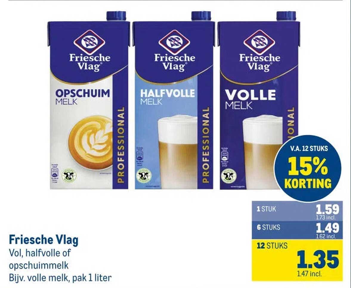 Friesche Vlag Vol, halfvolle of opschuimmelk Bijv. volle melk, pak 1 liter