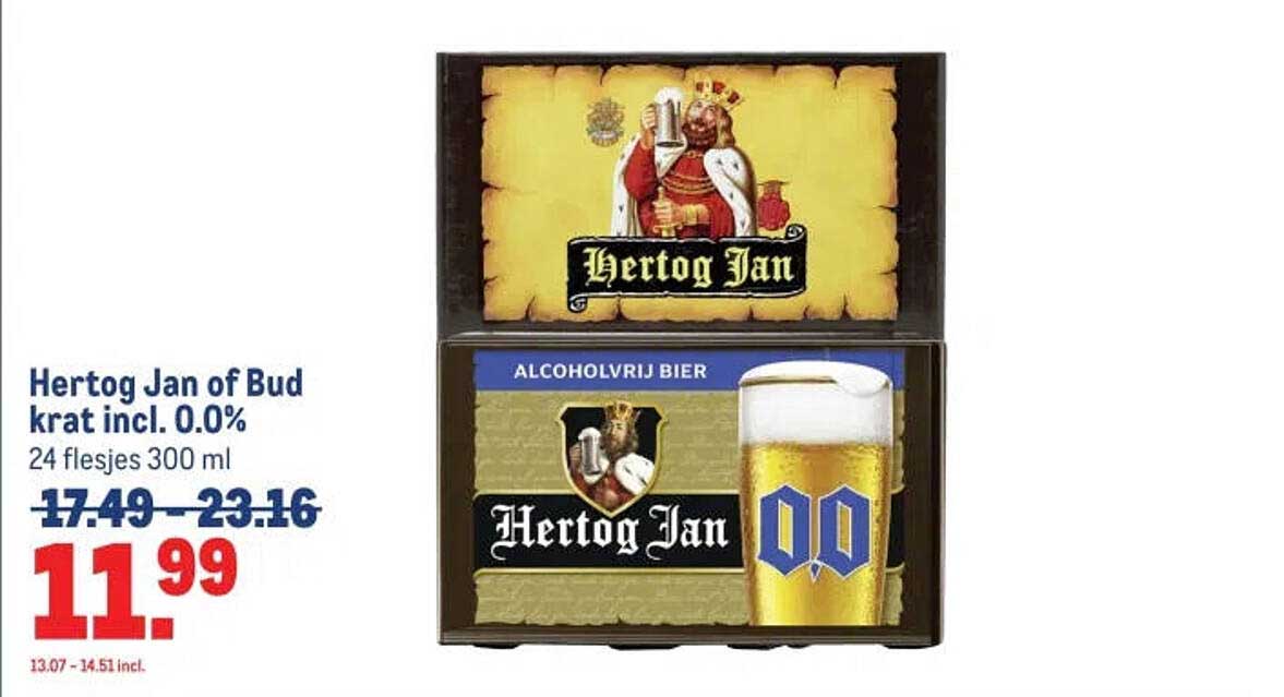 Hertog Jan of Bud krat incl. 0.0%