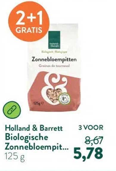 Holland & Barrett Biologische Zonnebloempitten 125 g 2+1 gratis